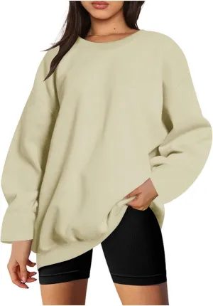 Long Sleeve Oversized Hoodies Sweatshirts For Women Winter Crew Neck Long Sleeve Pullover Tunic Teen Tops Clothes