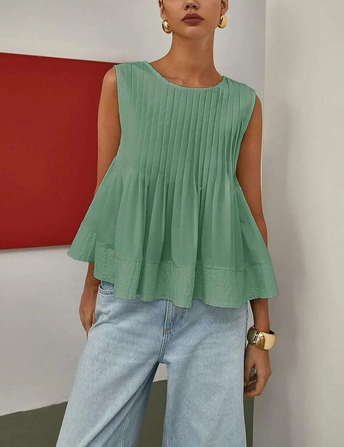 Lumister Womens Peplum Babydoll Tops Cute Pleated Sleeveless Ruffle Strap T Shirts Tank Summer Tops