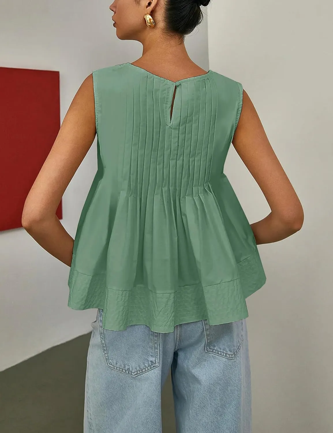 Lumister Womens Peplum Babydoll Tops Cute Pleated Sleeveless Ruffle Strap T Shirts Tank Summer Tops
