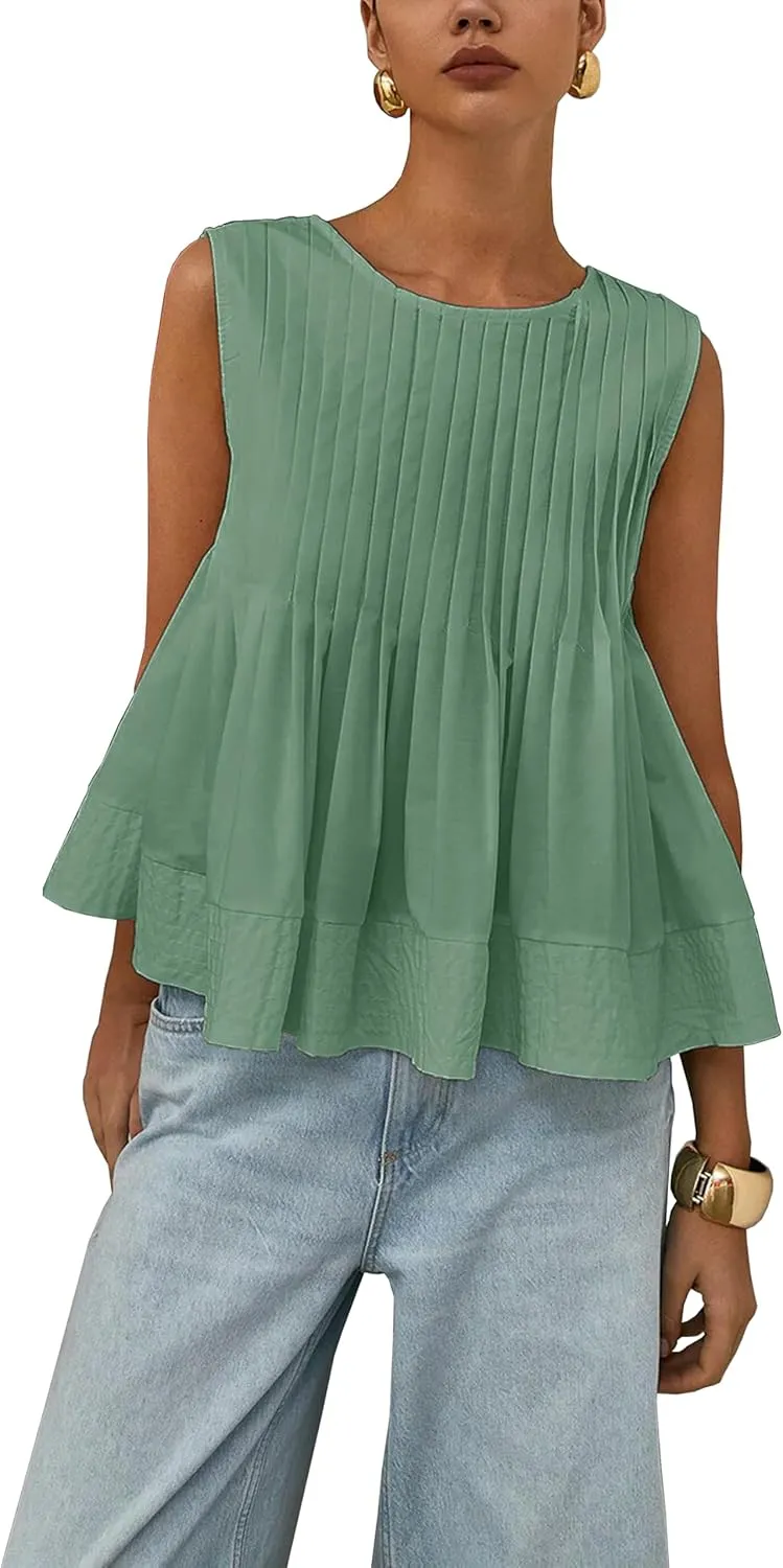 Lumister Womens Peplum Babydoll Tops Cute Pleated Sleeveless Ruffle Strap T Shirts Tank Summer Tops