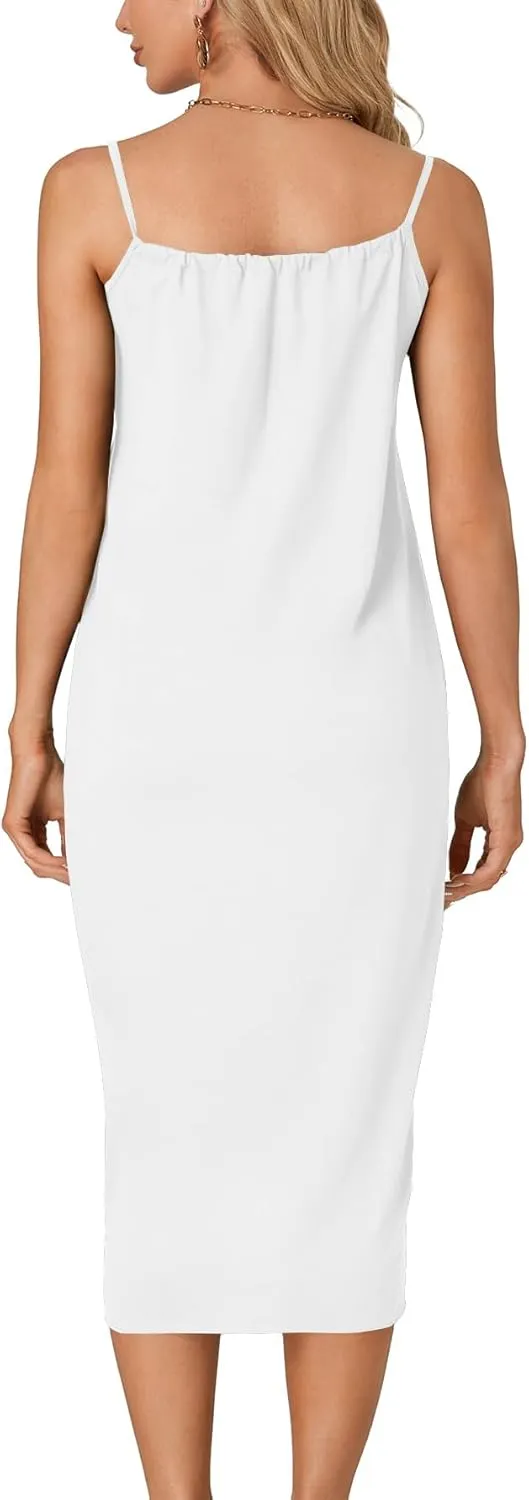 LYANER Women's Sleeveless Spaghetti Strap Split Asymmetrical Midi Beach Dress Summer Cover Ups Sundresses