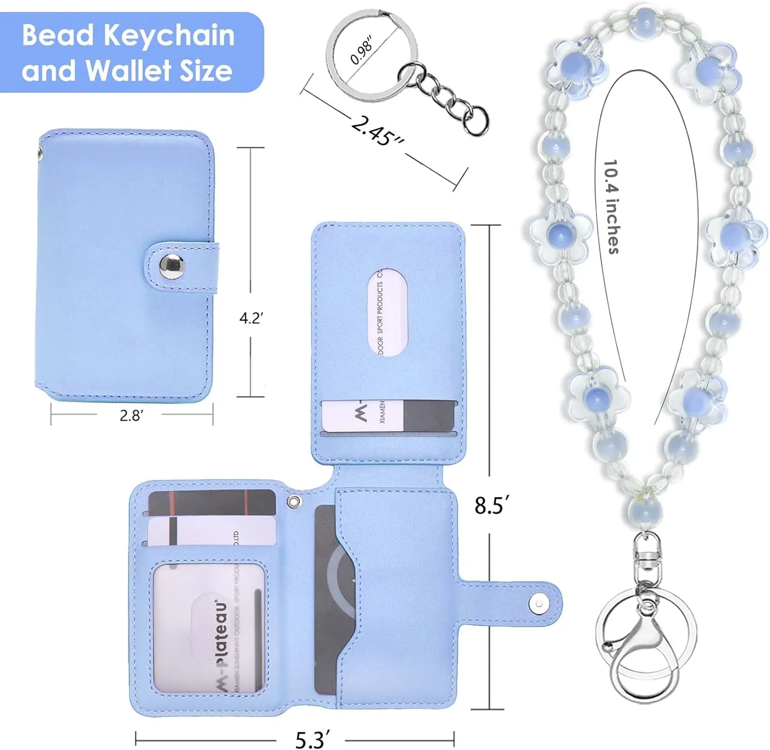 M-Plateau Wristlet Keychain With Wallet,Includ Beads Bracelets And Leather Credit Card Holder For Go Out Travel Essentials