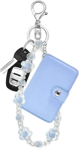 M-Plateau Wristlet Keychain With Wallet,Includ Beads Bracelets And Leather Credit Card Holder For Go Out Travel Essentials