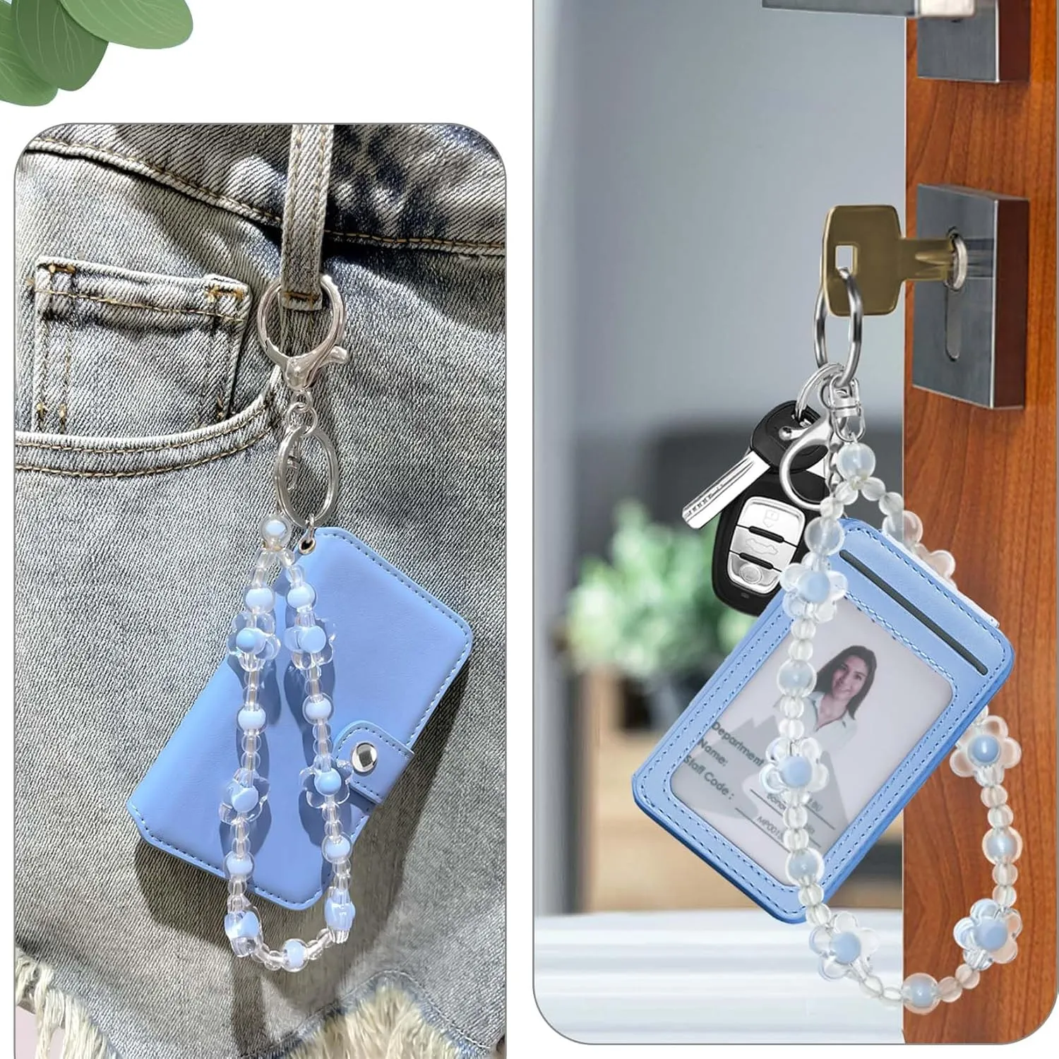 M-Plateau Wristlet Keychain With Wallet,Includ Beads Bracelets And Leather Credit Card Holder For Go Out Travel Essentials