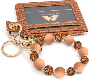 M-Plateau Wristlet Keychain With Wallet,Includ Beads Bracelets And Leather Credit Card Holder For Go Out Travel Essentials