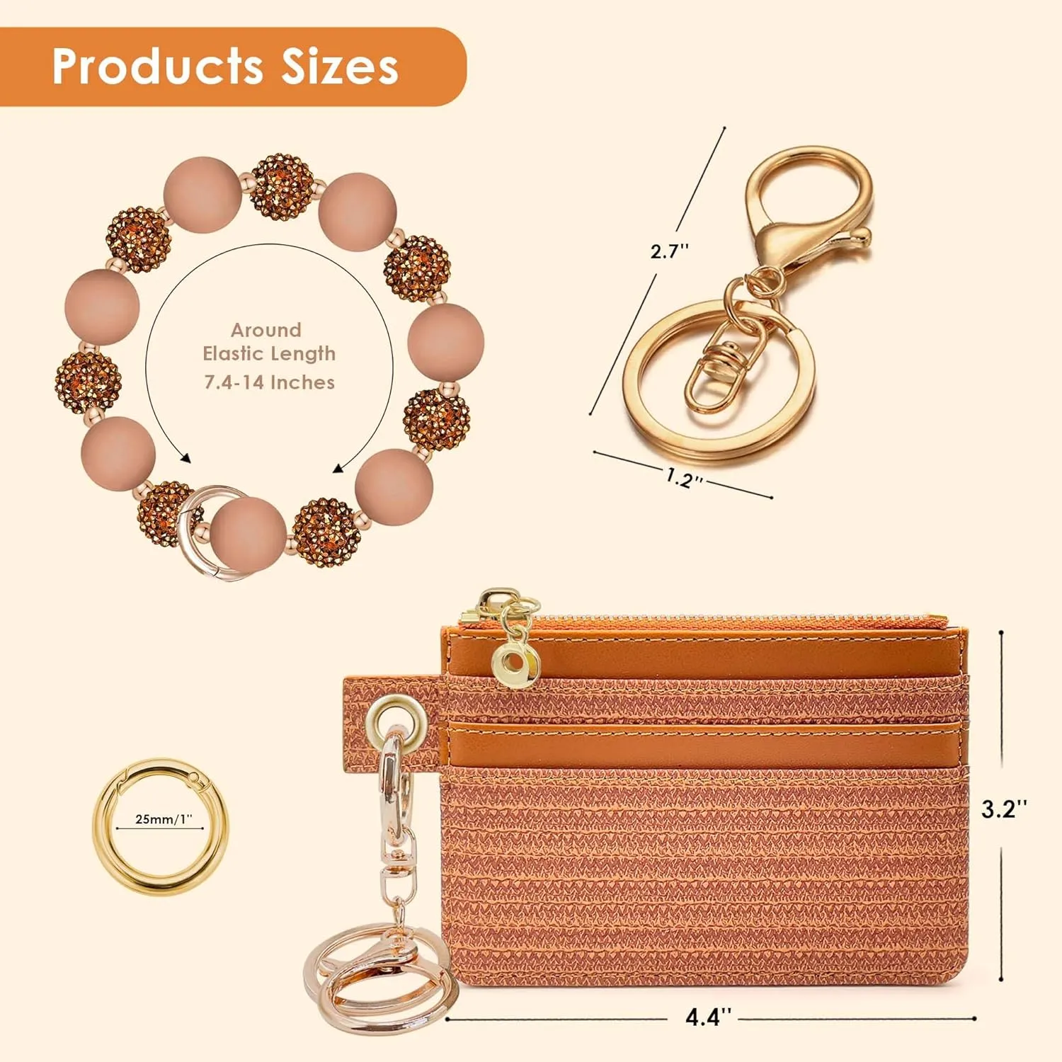 M-Plateau Wristlet Keychain With Wallet,Includ Beads Bracelets And Leather Credit Card Holder For Go Out Travel Essentials