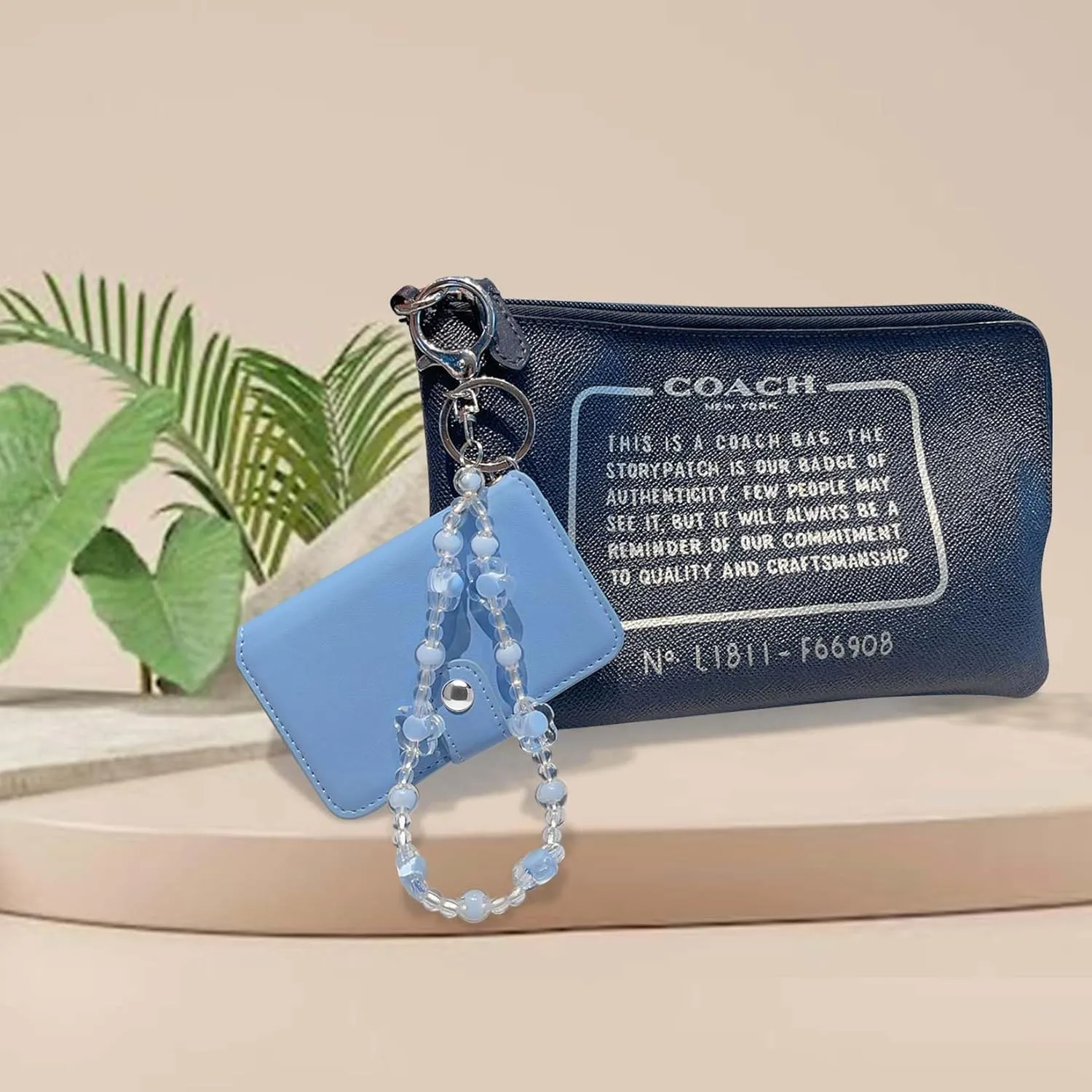 M-Plateau Wristlet Keychain With Wallet,Includ Beads Bracelets And Leather Credit Card Holder For Go Out Travel Essentials