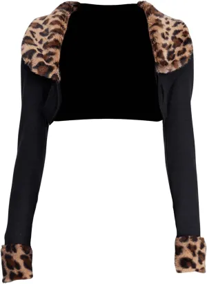 MakeMeChic Women's Cheetah Print Tops Y2K Cardigan Fuzzy Shrugs Open Front Long Sleeve Crop Tops