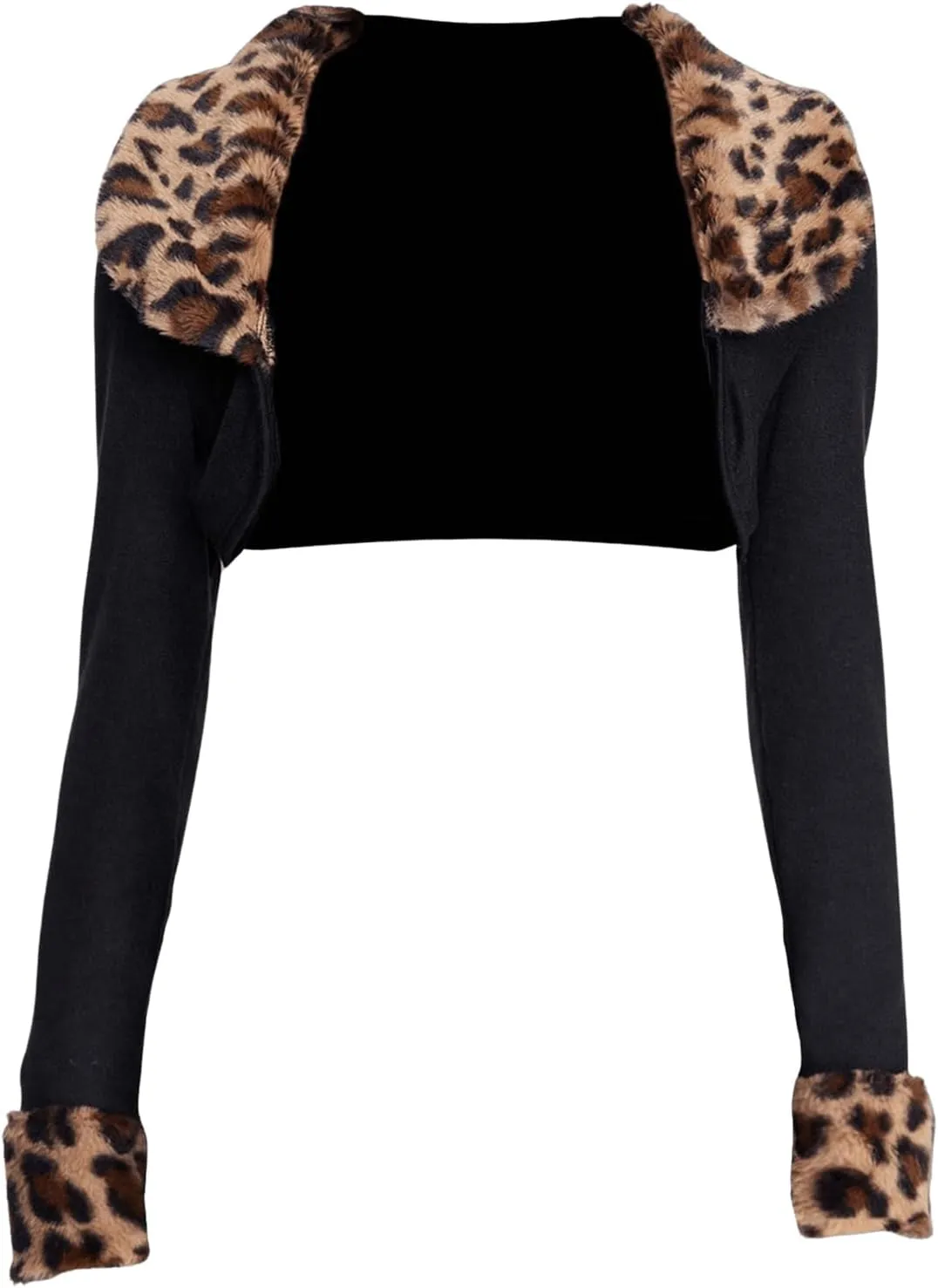 MakeMeChic Women's Cheetah Print Tops Y2K Cardigan Fuzzy Shrugs Open Front Long Sleeve Crop Tops