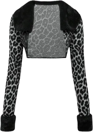 MakeMeChic Women's Cheetah Print Tops Y2K Cardigan Fuzzy Shrugs Open Front Long Sleeve Crop Tops