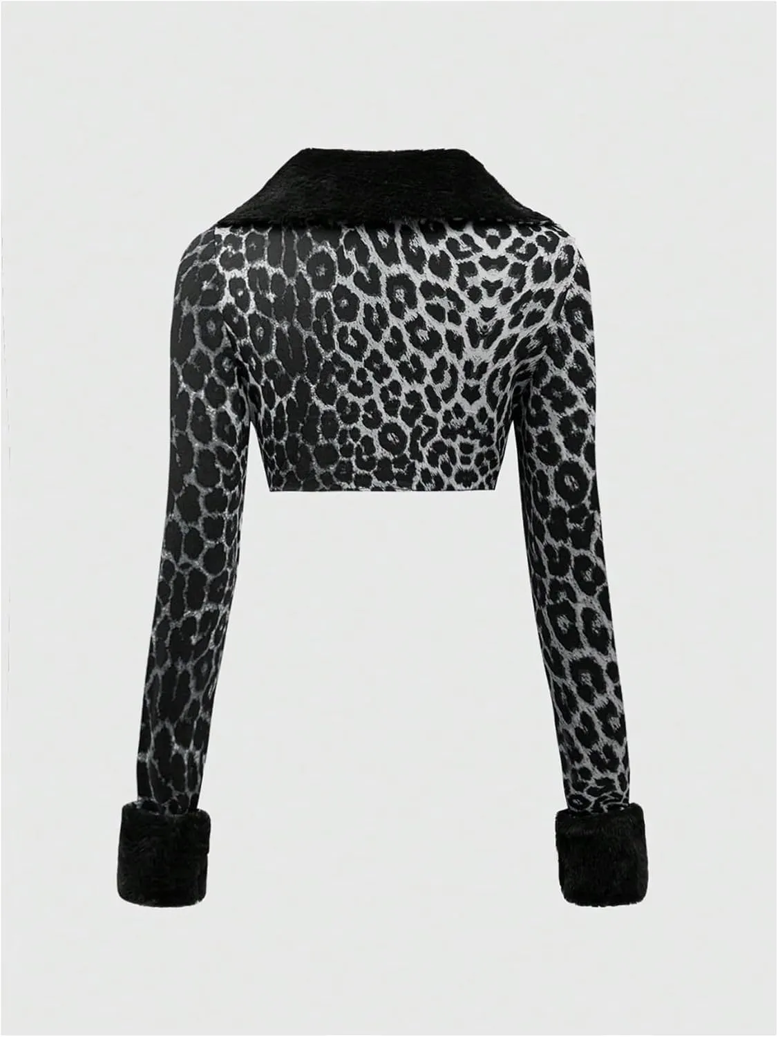 MakeMeChic Women's Cheetah Print Tops Y2K Cardigan Fuzzy Shrugs Open Front Long Sleeve Crop Tops