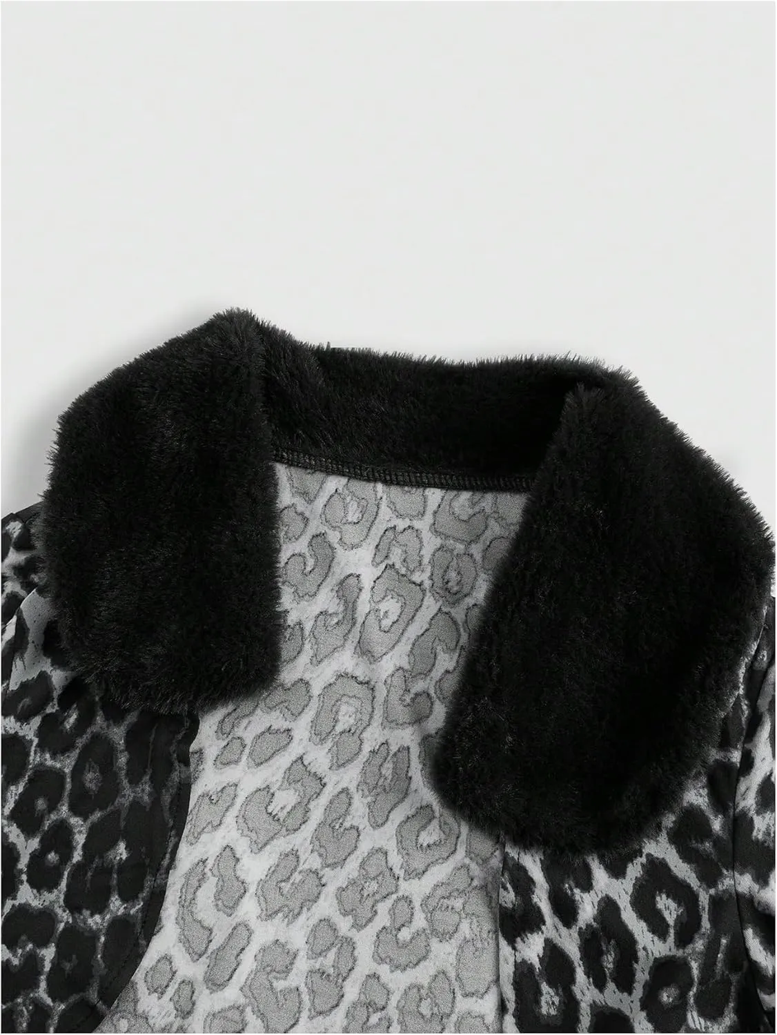 MakeMeChic Women's Cheetah Print Tops Y2K Cardigan Fuzzy Shrugs Open Front Long Sleeve Crop Tops