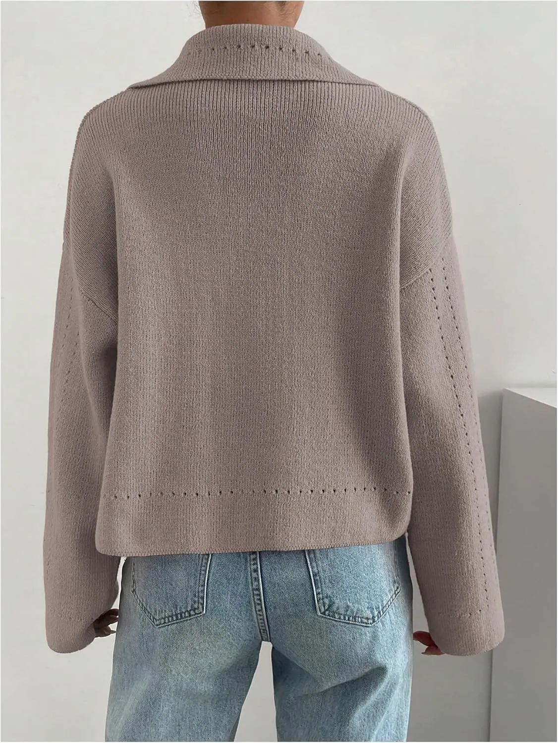 MakeMeChic Women's Long Sleeve Button Down Cardigan Sweater Collared Drop Shoulder Sweaters