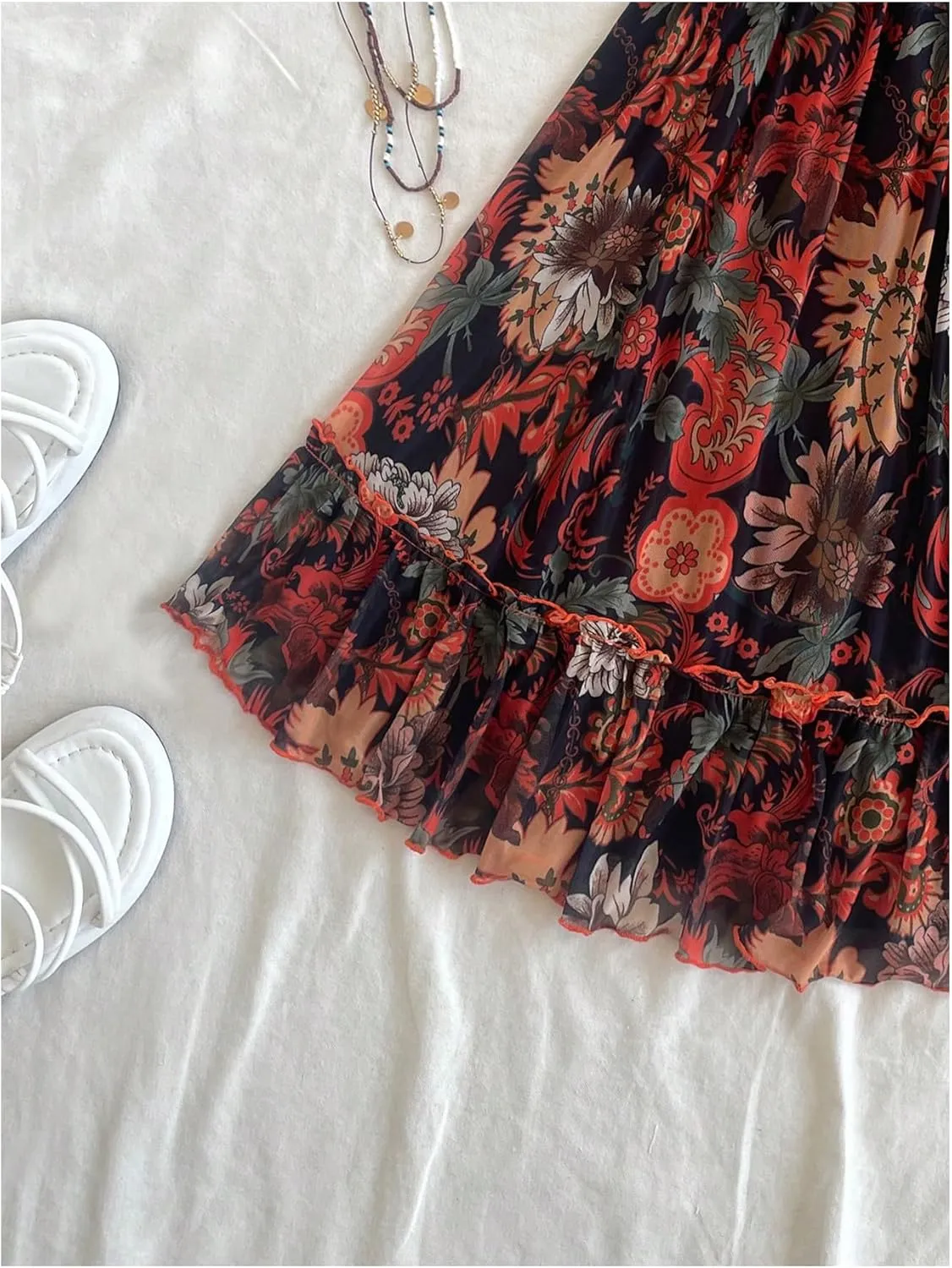 MakeMeChic Women's Paisley Print Ruched Halter Mini Dress Ruffle Tiered A Line Boho Dresses