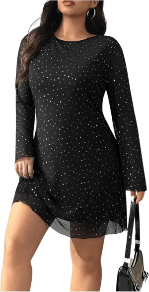 MakeMeChic Women's Plus Size Leopard Print Dress Bell Sleeve Cheetah Print Dress Y2K Mesh Backless Mini Dresses