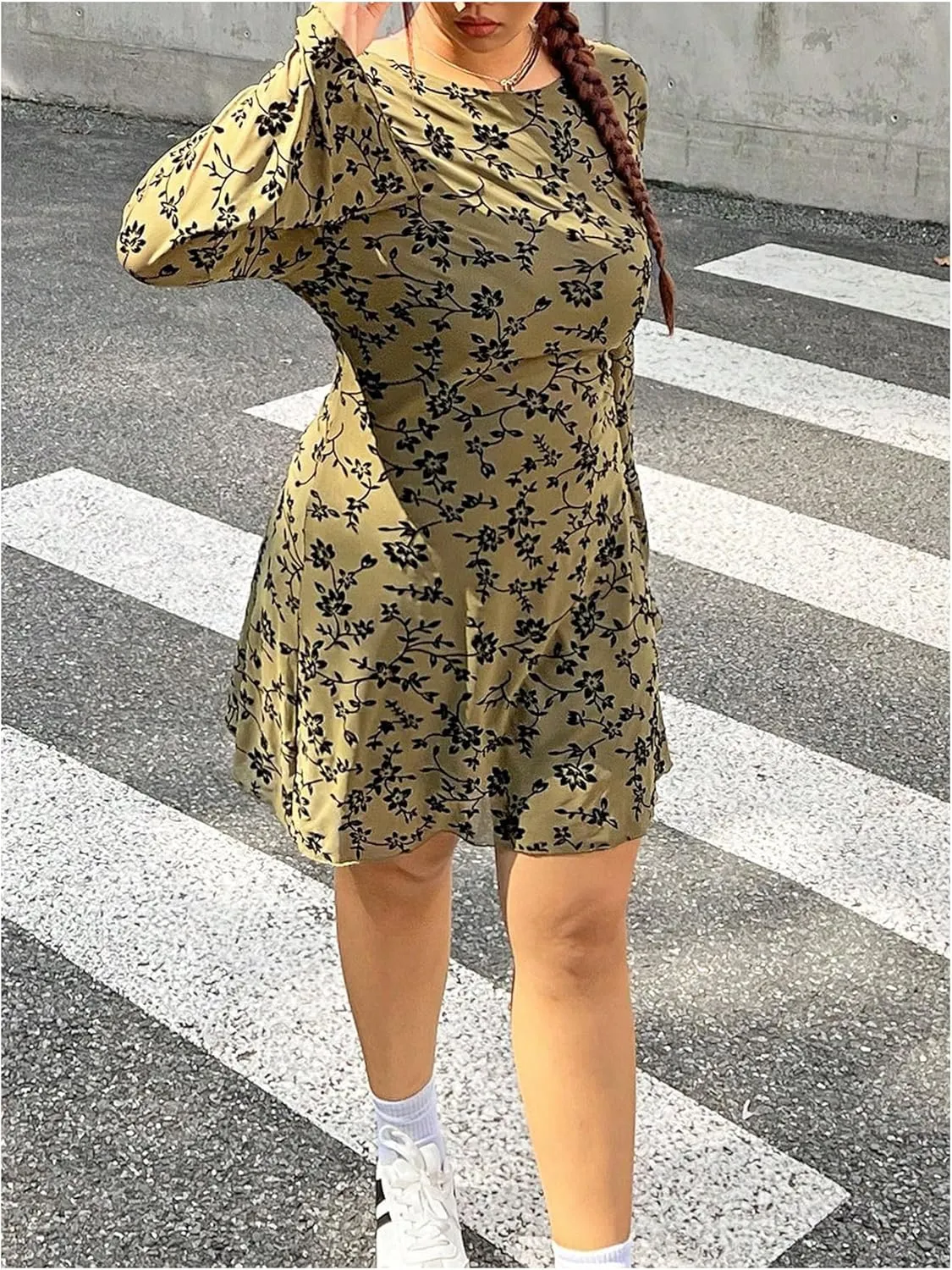 MakeMeChic Women's Plus Size Leopard Print Dress Bell Sleeve Cheetah Print Dress Y2K Mesh Backless Mini Dresses