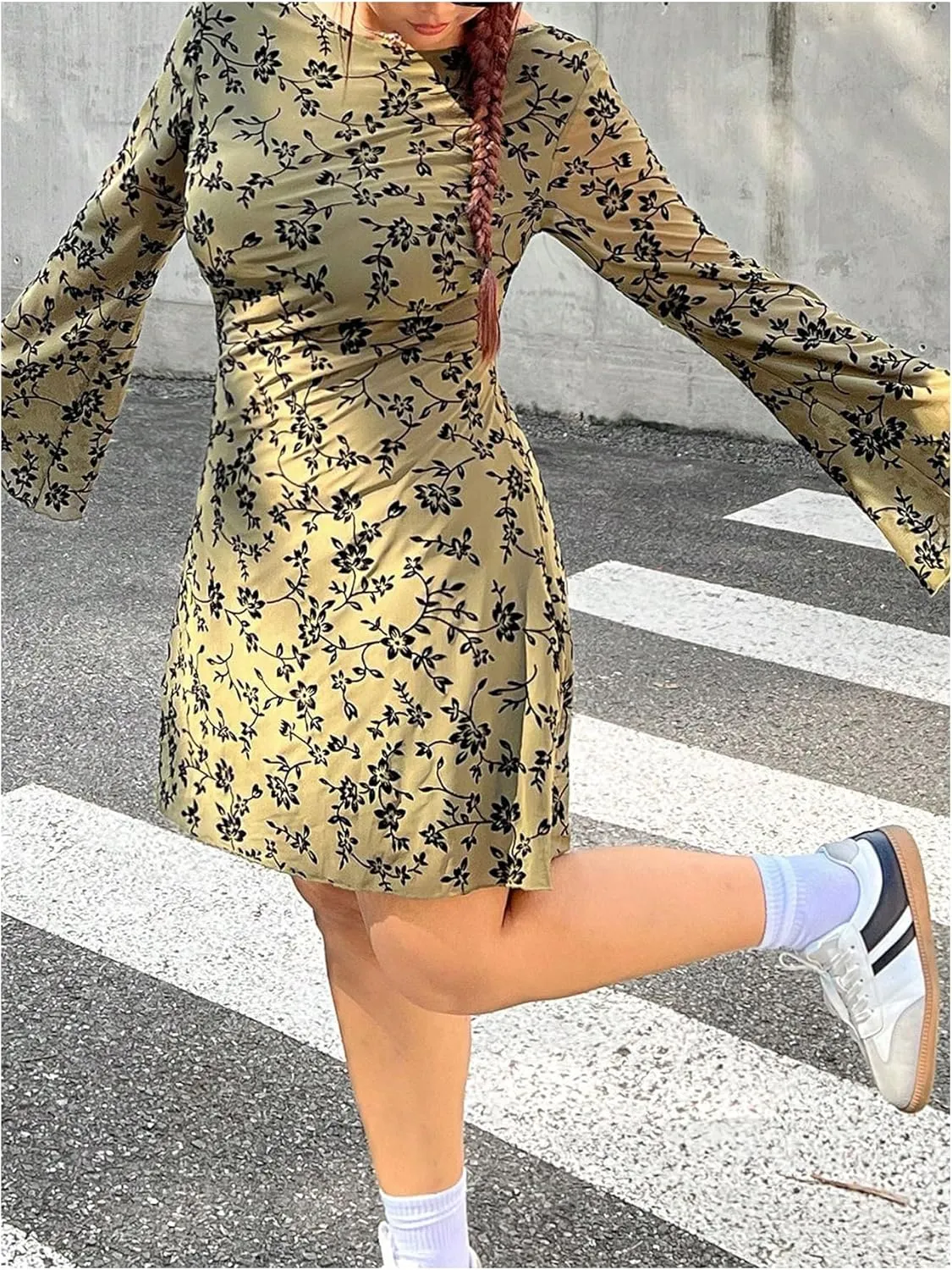 MakeMeChic Women's Plus Size Leopard Print Dress Bell Sleeve Cheetah Print Dress Y2K Mesh Backless Mini Dresses