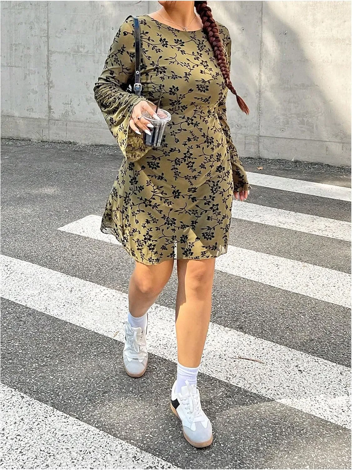 MakeMeChic Women's Plus Size Leopard Print Dress Bell Sleeve Cheetah Print Dress Y2K Mesh Backless Mini Dresses