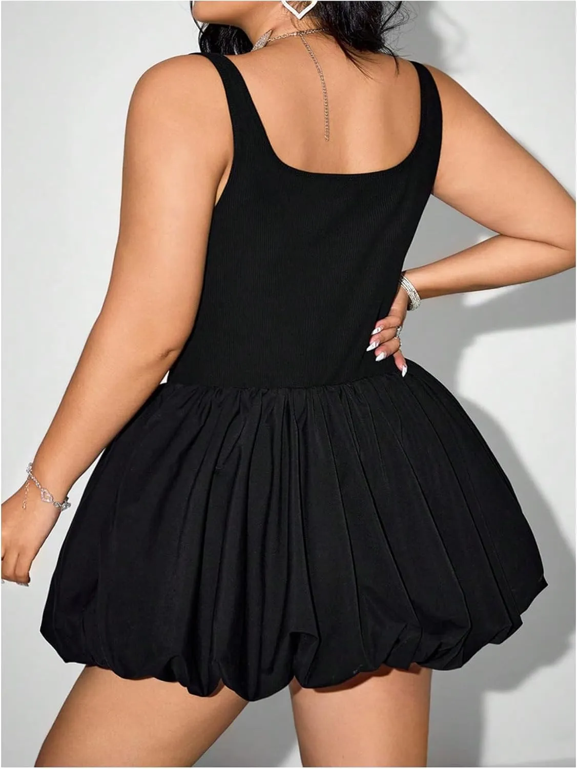 MakeMeChic Women's Plus Size Sleeveless Bubble Dress Ruched Rib Knitted A Line Mini Dresses