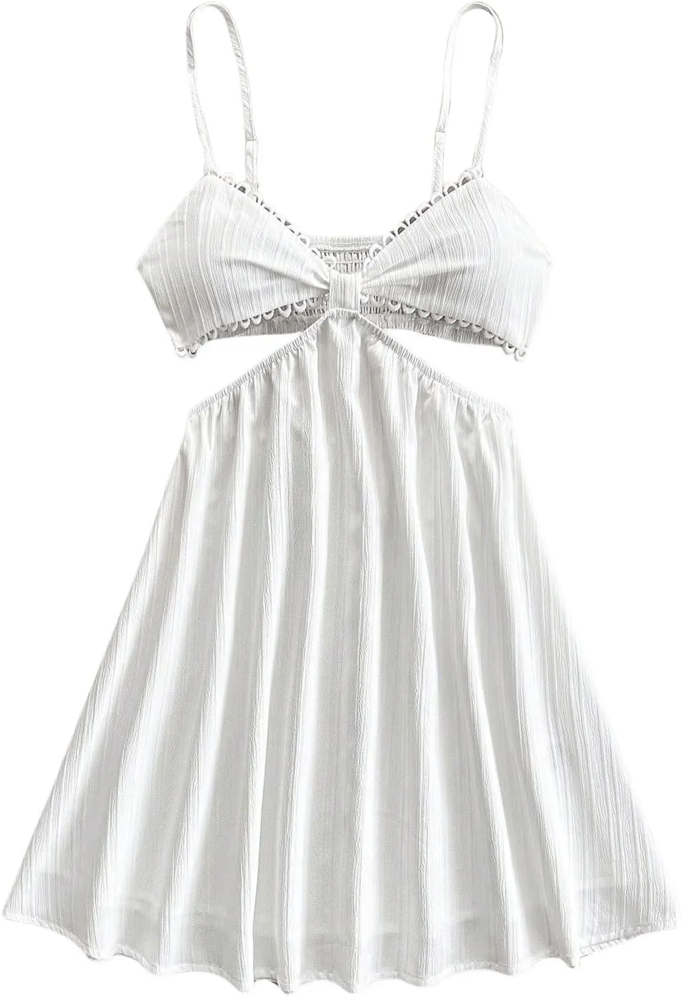 MakeMeChic Women's V Neck Cami Dress Cut Out Sleeveless Shirred Flare Summer Mini Dresses