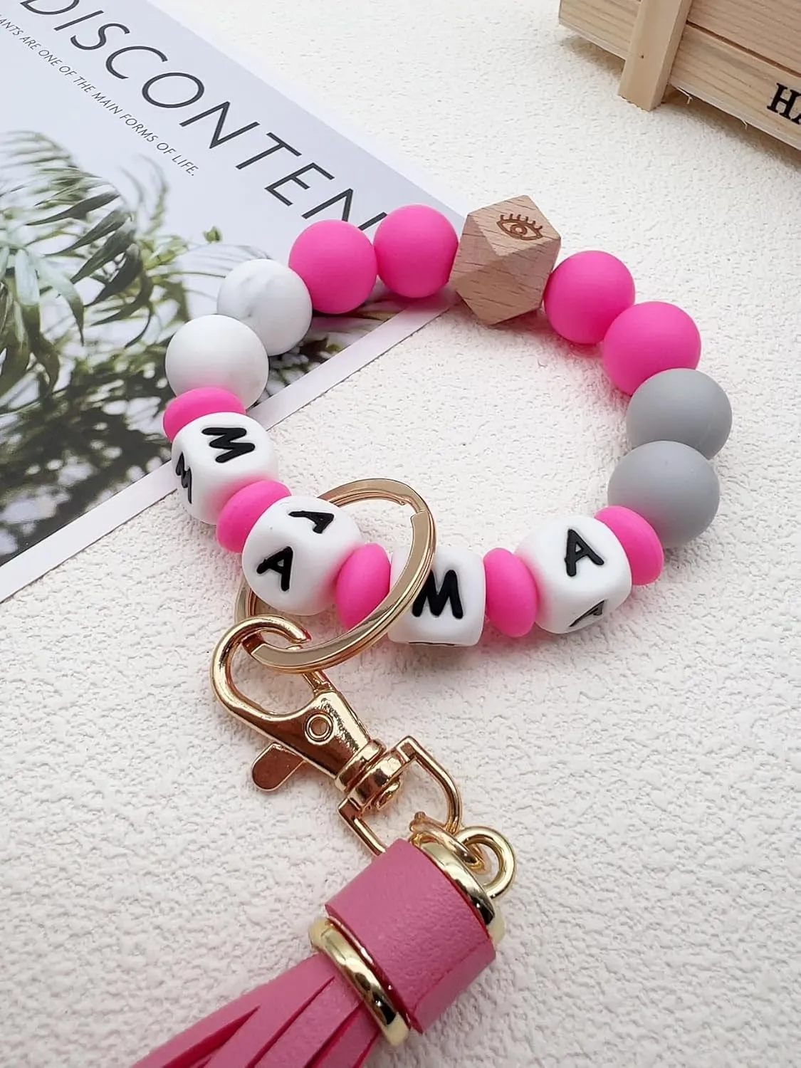 Mama Silicone Bead Bracelet Wristlet Keychain Gifts for Mother,Car Key Holder Wrists Bangel Key Chains Keyring