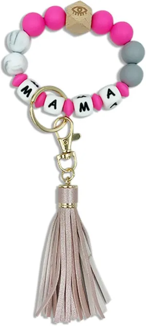 Mama Silicone Bead Bracelet Wristlet Keychain Gifts for Mother,Car Key Holder Wrists Bangel Key Chains Keyring
