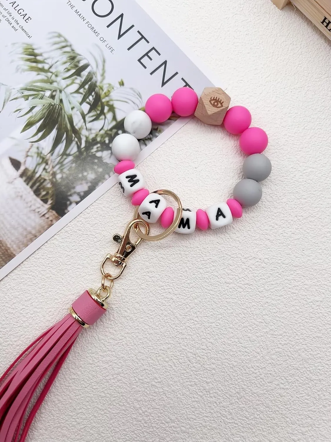 Mama Silicone Bead Bracelet Wristlet Keychain Gifts for Mother,Car Key Holder Wrists Bangel Key Chains Keyring