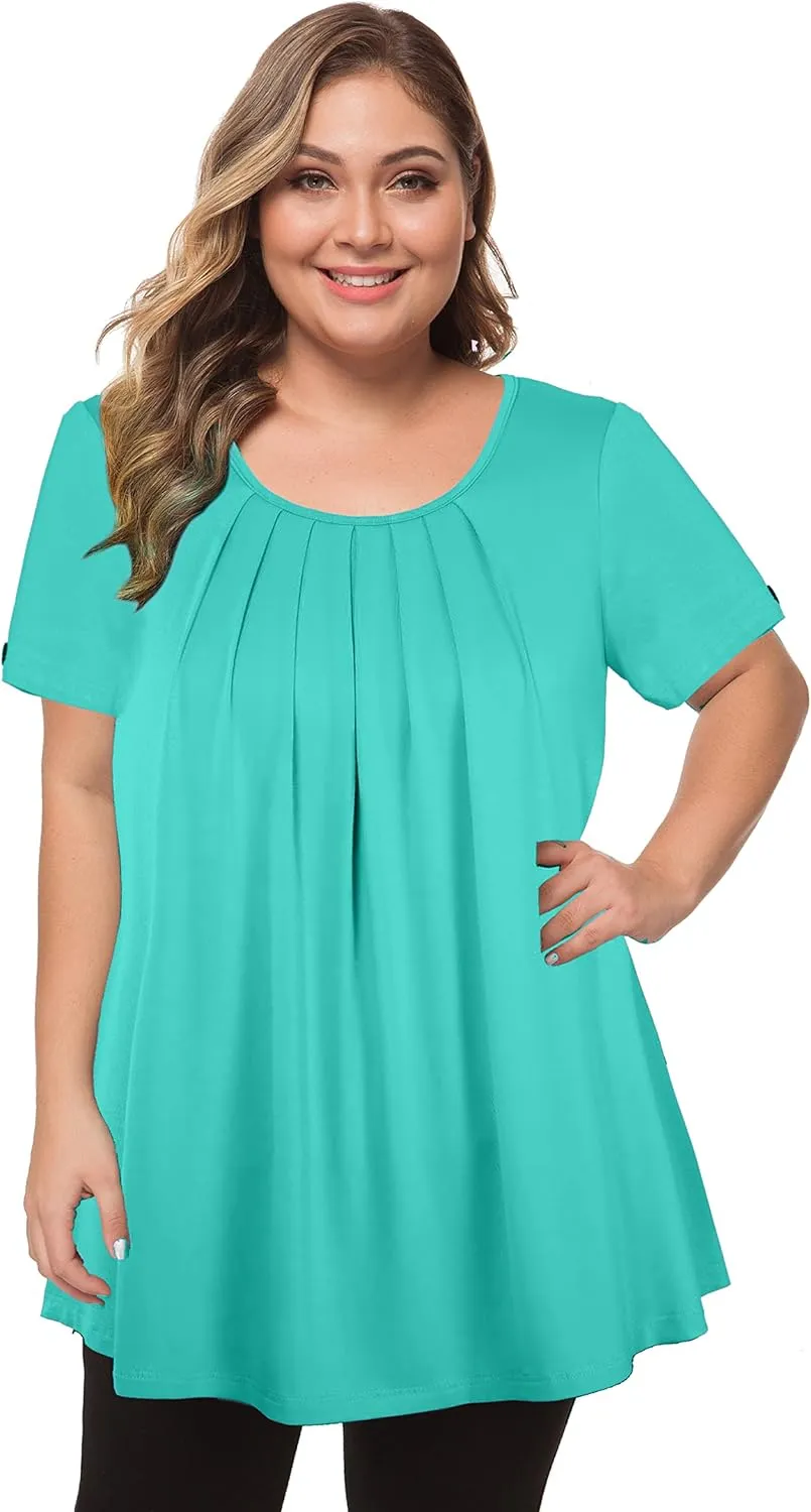 MANER Women's Plus Size Tops Short Sleeve Flowy Shirts Casual Blouses Tunic Tops L-4XL