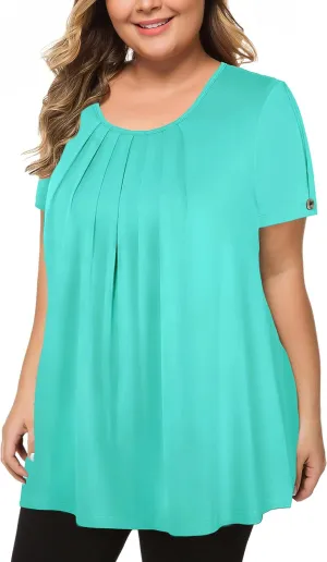 MANER Women's Plus Size Tops Short Sleeve Flowy Shirts Casual Blouses Tunic Tops L-4XL