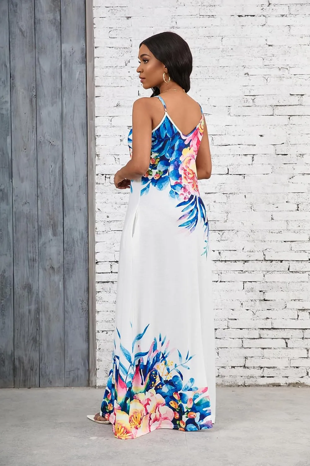 Maxi Dress for Women 2025 Plus Size Summer Casual Sexy Floral Sleeveless Vacation Long Sundresses with Pockets