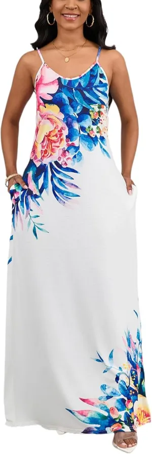 Maxi Dress for Women 2025 Plus Size Summer Casual Sexy Floral Sleeveless Vacation Long Sundresses with Pockets