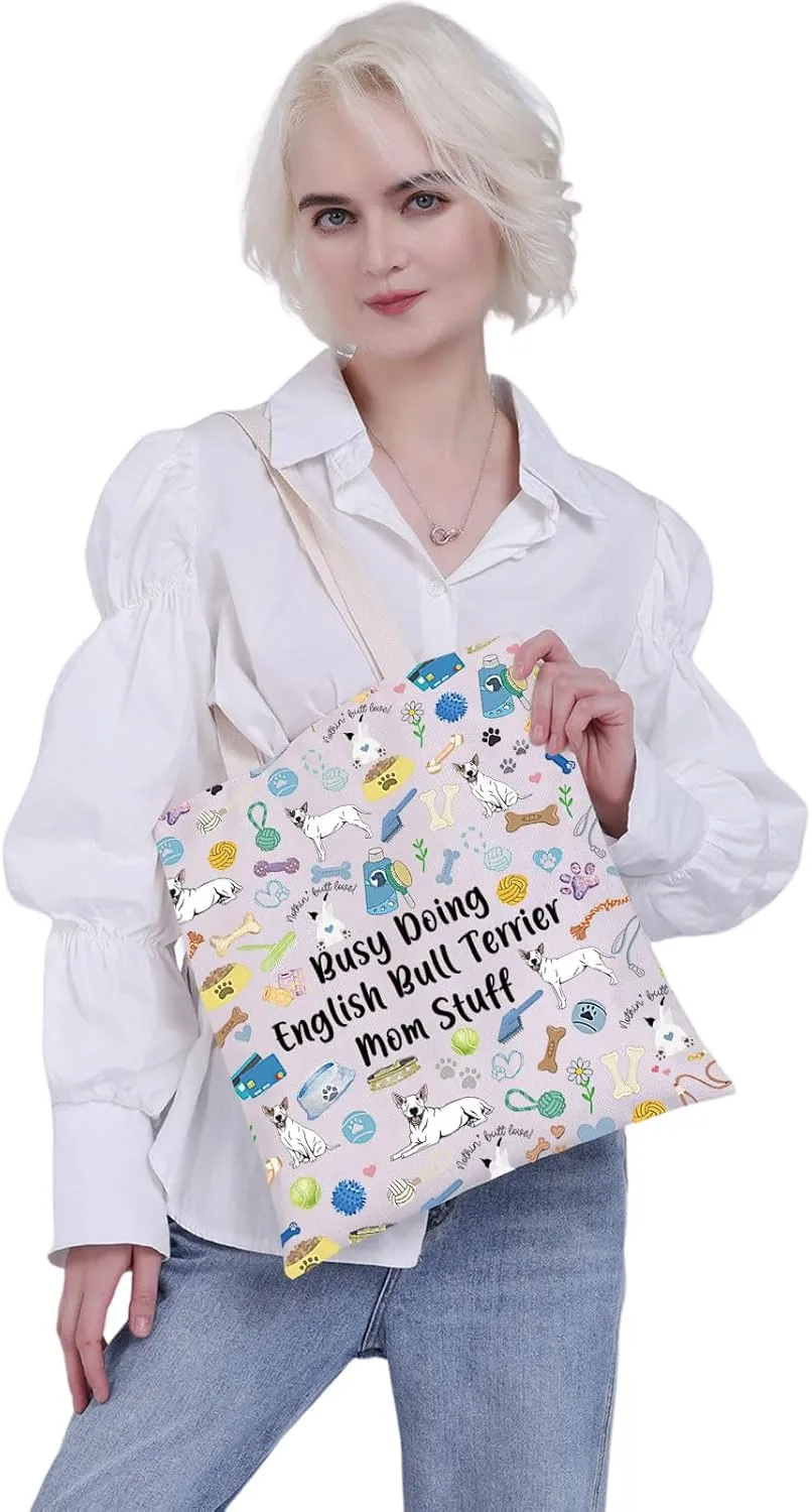 MBMSO Bull Terrier Mom Tote Bag English Bull Terrier Lovers Gift Busy Doing English Bull Terrier Mom Stuff Bag Dog Daily Gift