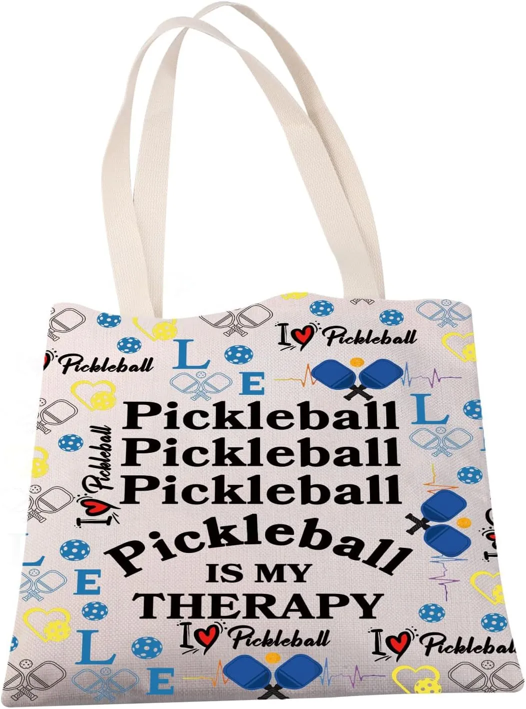 MBMSO Pickleball Tote Bag Pickleball is My Therapy Gifts for Pickleball Lover Pickleball Player Gifts Pickleball Shopping Bag