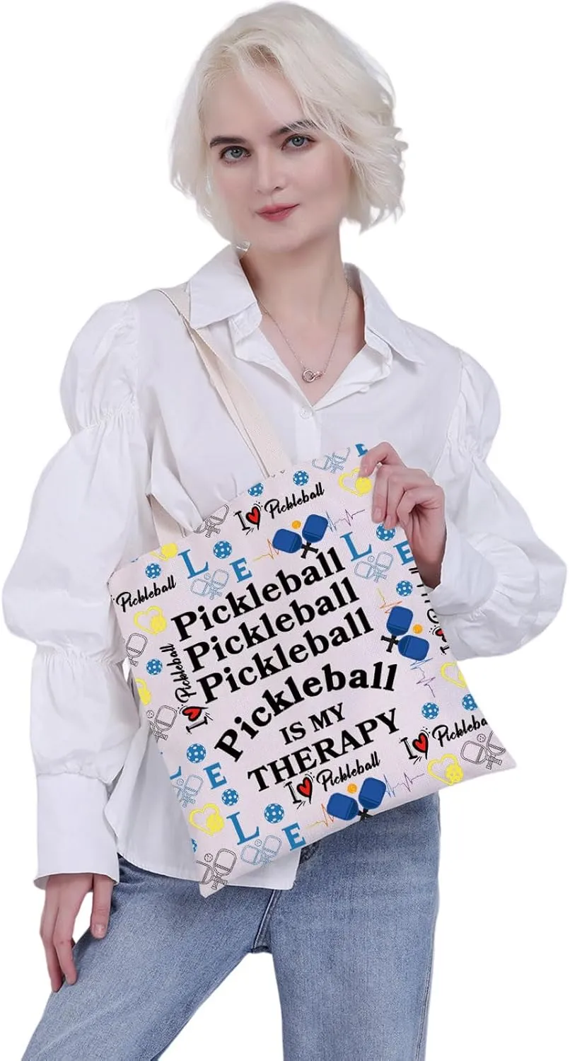 MBMSO Pickleball Tote Bag Pickleball is My Therapy Gifts for Pickleball Lover Pickleball Player Gifts Pickleball Shopping Bag