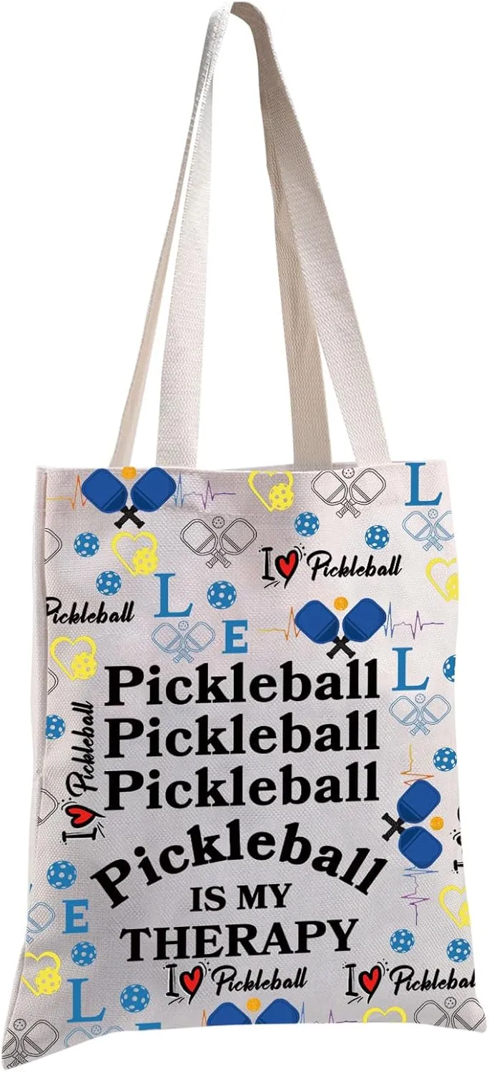 MBMSO Pickleball Tote Bag Pickleball is My Therapy Gifts for Pickleball Lover Pickleball Player Gifts Pickleball Shopping Bag