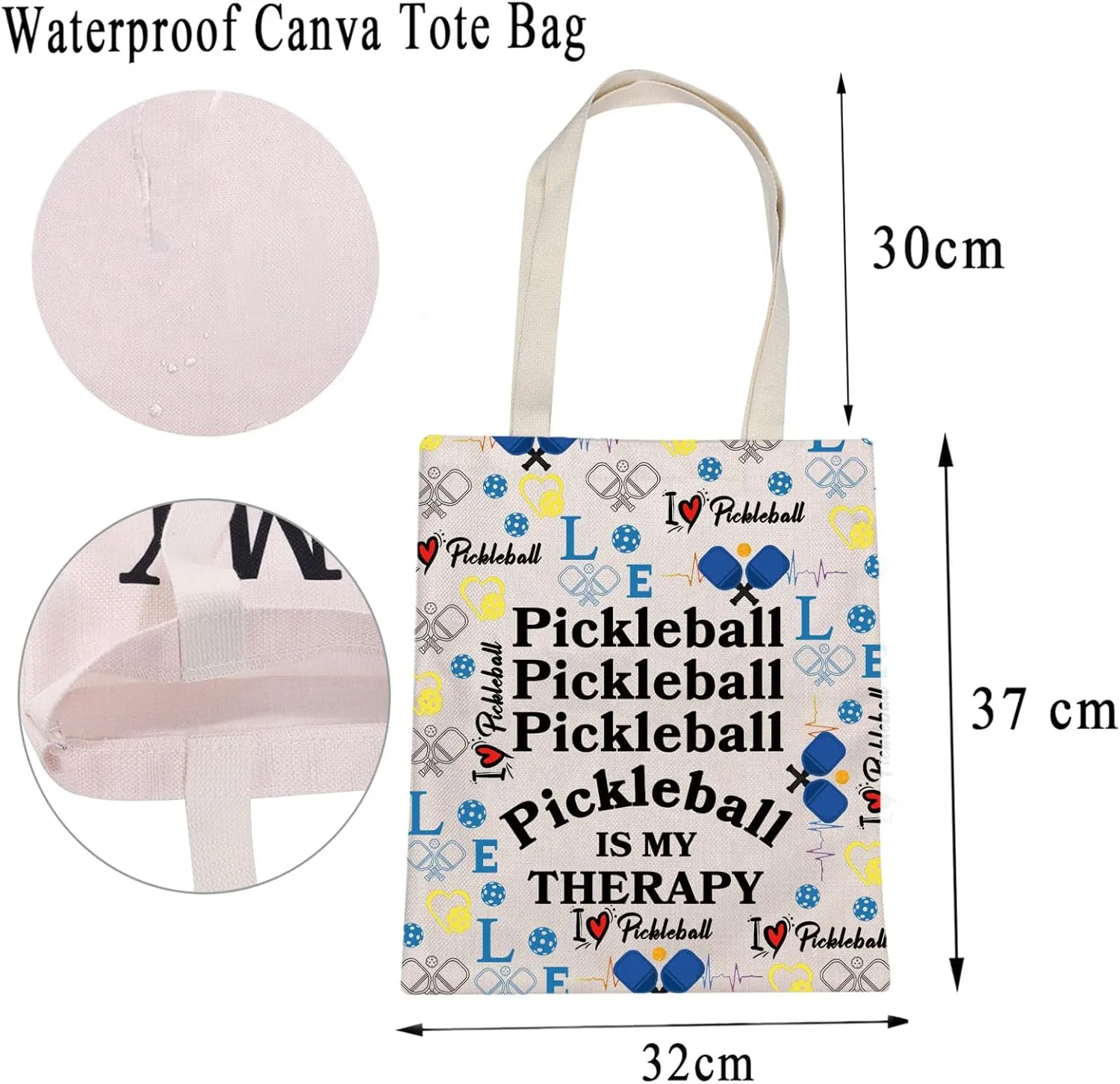 MBMSO Pickleball Tote Bag Pickleball is My Therapy Gifts for Pickleball Lover Pickleball Player Gifts Pickleball Shopping Bag