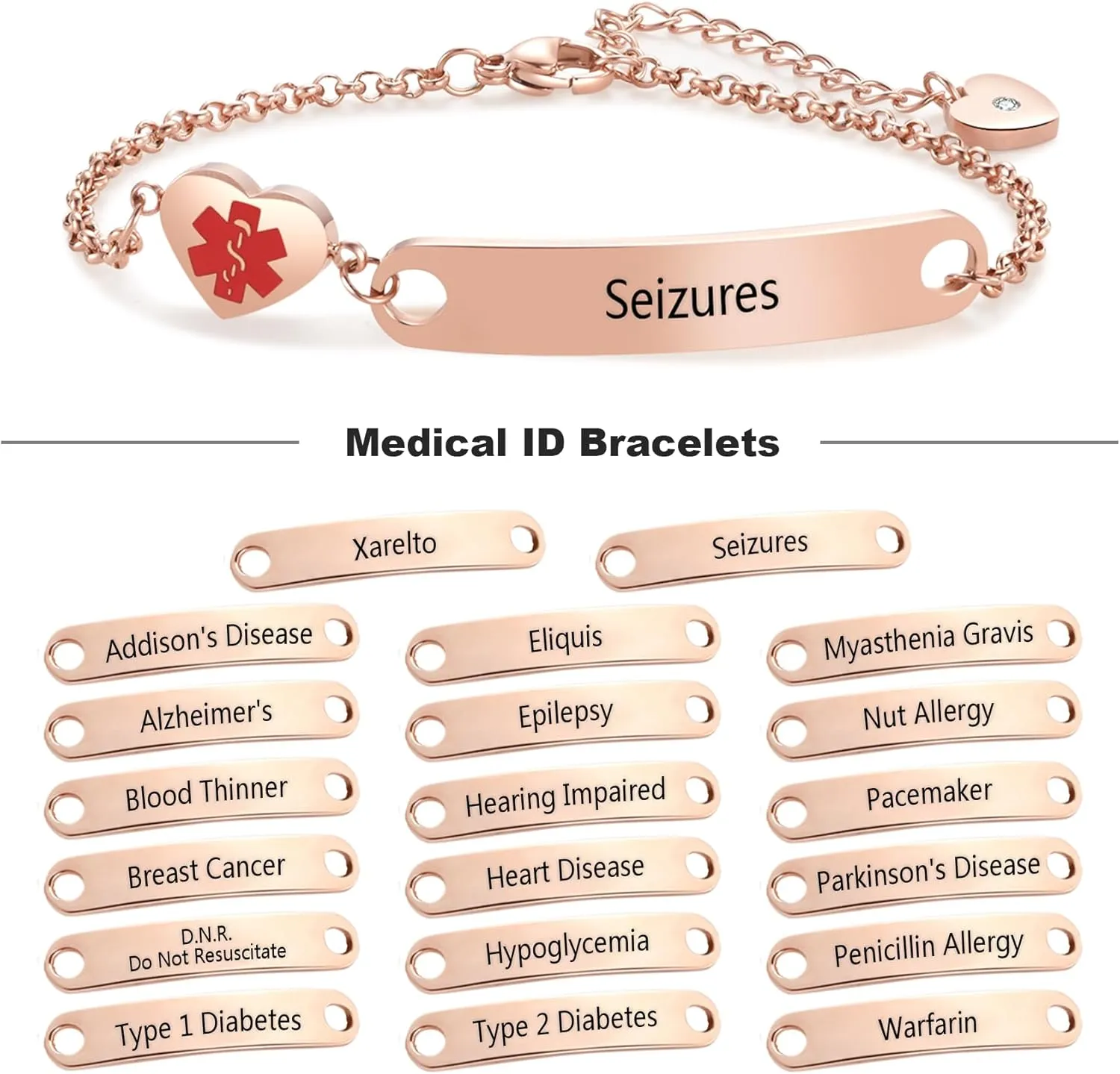 Medical ID Bracelets for Women Men Emergency First Aid Bracelets Adjustable Stainless Steel Identification Wristlets