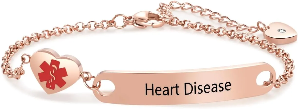 Medical ID Bracelets for Women Men Emergency First Aid Bracelets Adjustable Stainless Steel Identification Wristlets