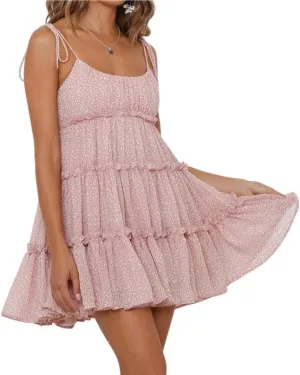 Melliflo Women's Mini Dress Floral Print Strap Tiered Ruffle Hem Scoop Neck Boho Short Dress