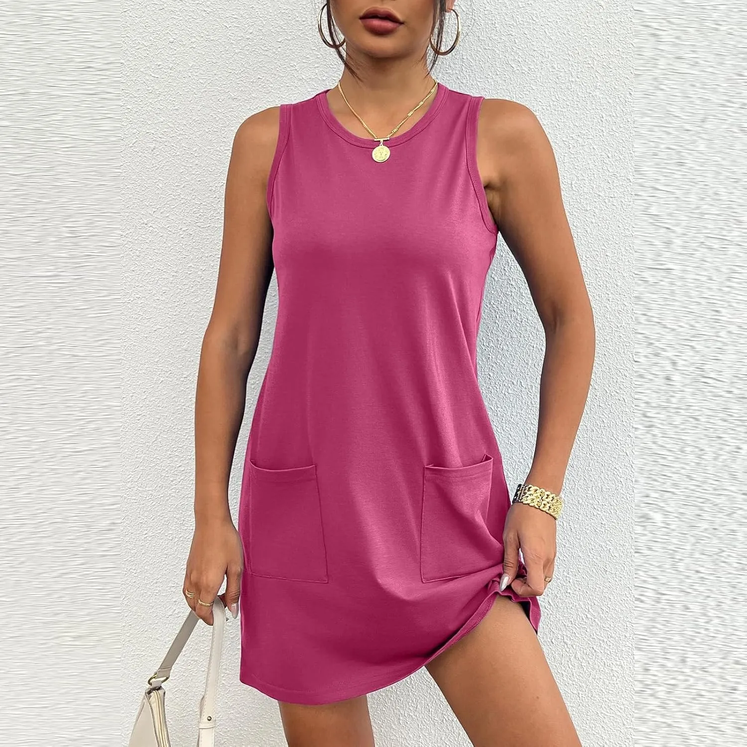 midelxp Tank Dresses for Women 2025 Casual Summer Sleeveless Dress with Pockets Boho Beach Dress Comfy Vacation Mini Sundress