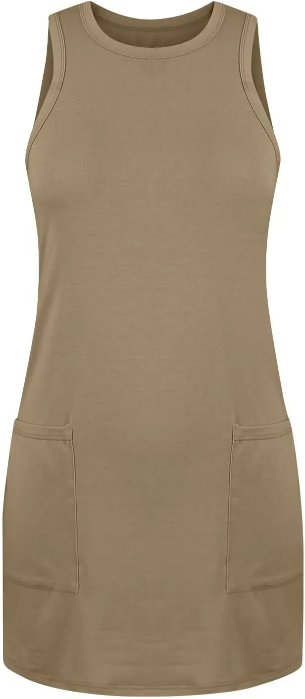 midelxp Tank Dresses for Women 2025 Casual Summer Sleeveless Dress with Pockets Boho Beach Dress Comfy Vacation Mini Sundress