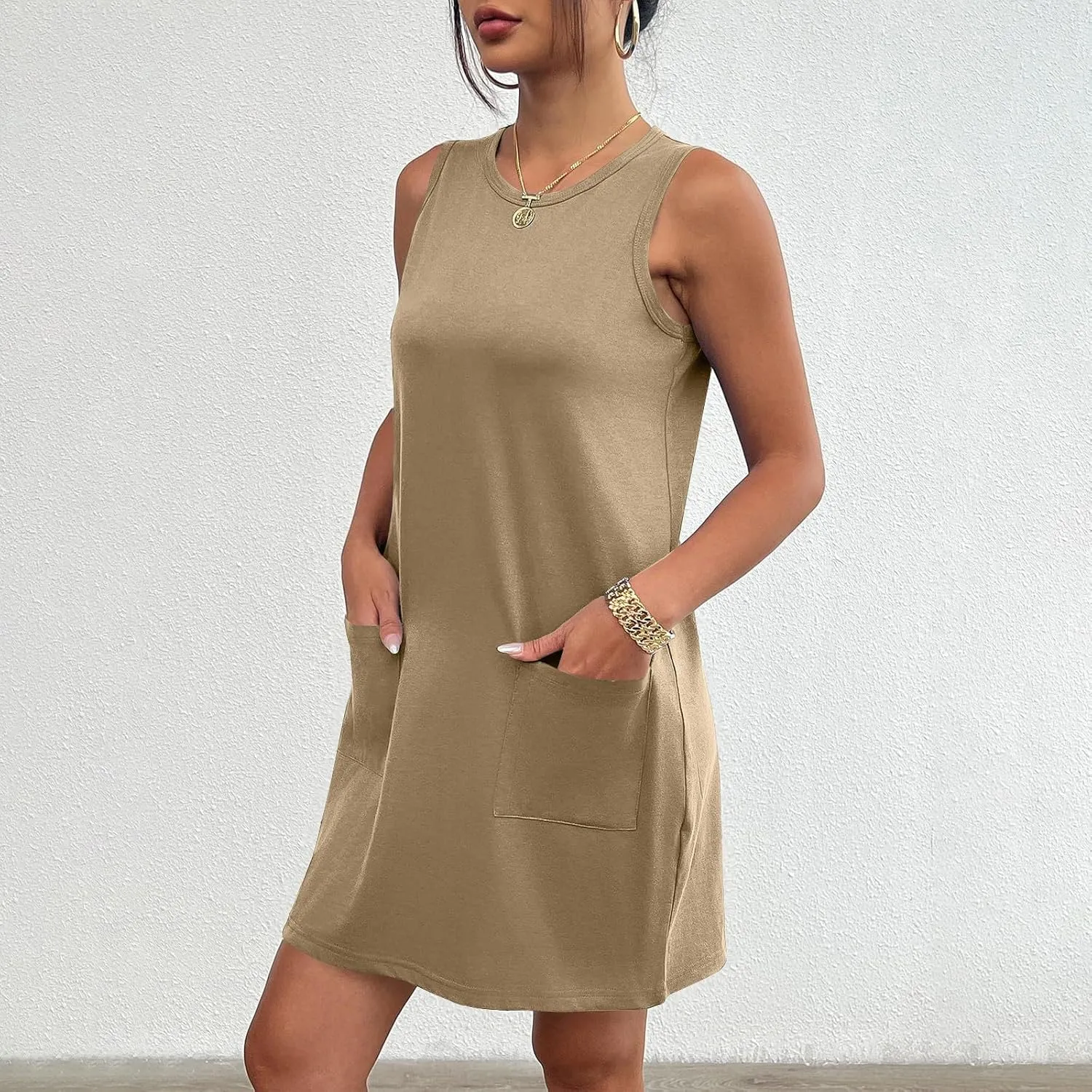 midelxp Tank Dresses for Women 2025 Casual Summer Sleeveless Dress with Pockets Boho Beach Dress Comfy Vacation Mini Sundress