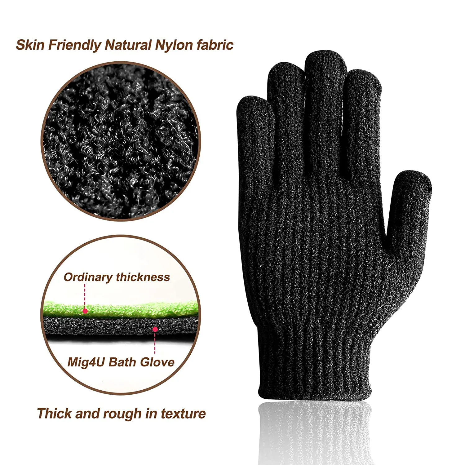 MIG4U Shower Exfoliating Scrub Gloves Medium to Heavy Bathing Gloves Body Wash Dead Skin Removal Deep Cleansing Sponge Loofah for Women and Men 1 Pair Light Green