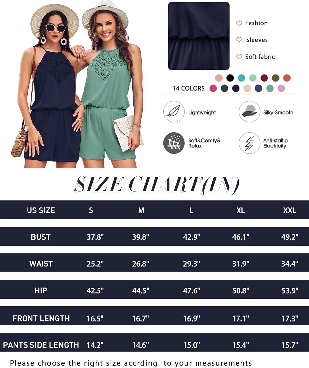 Miladusa Womens Rompers Casual Summer Rompers Short Halter Jumpsuits Solid Color Elastic Waist Outfits with Pockets