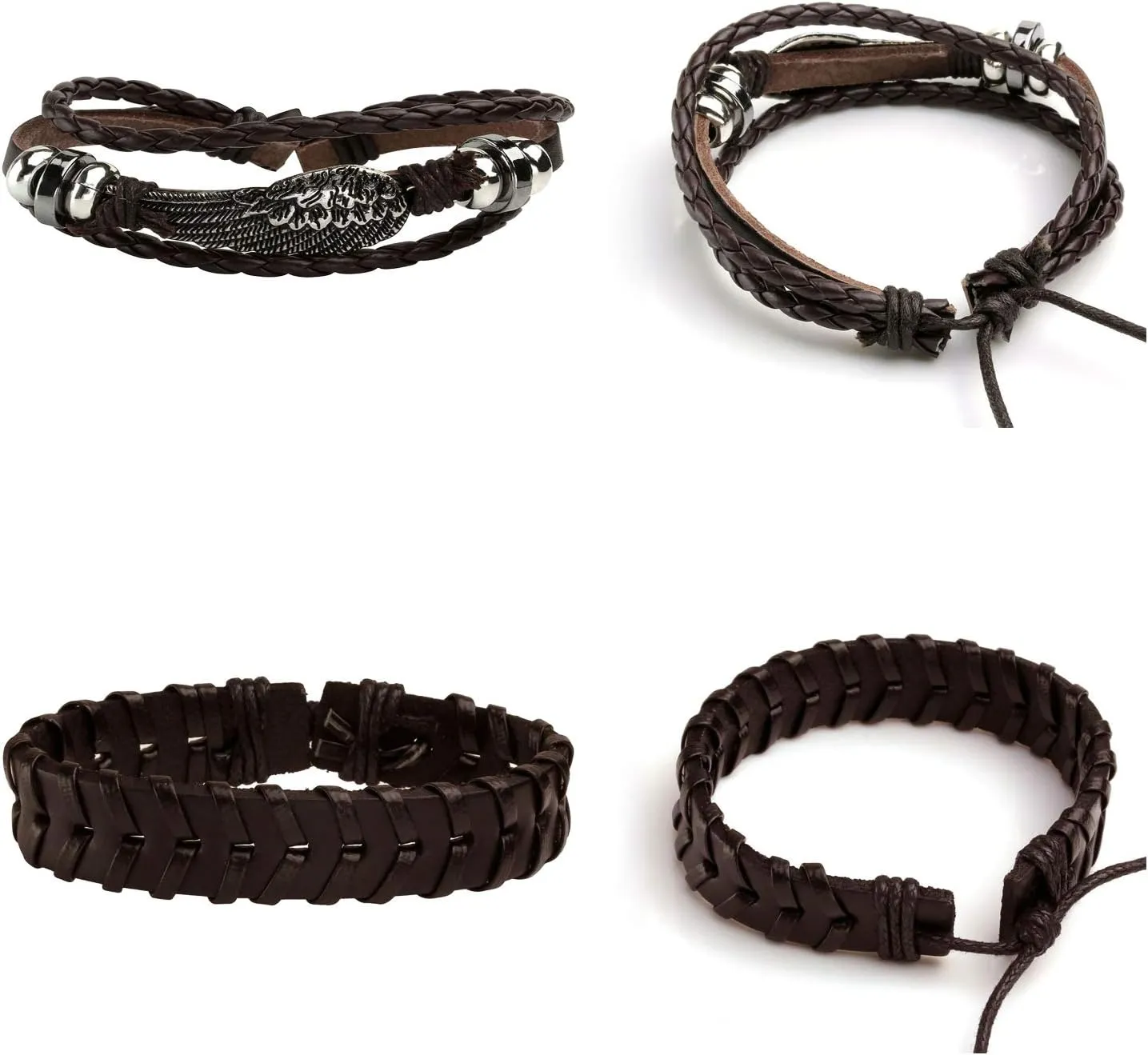 MILAKOO 5 Pcs Braided Leather Bracelets for Men Women Woven Cuff Bracelet Adjustable