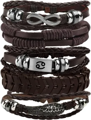 MILAKOO 5 Pcs Braided Leather Bracelets for Men Women Woven Cuff Bracelet Adjustable