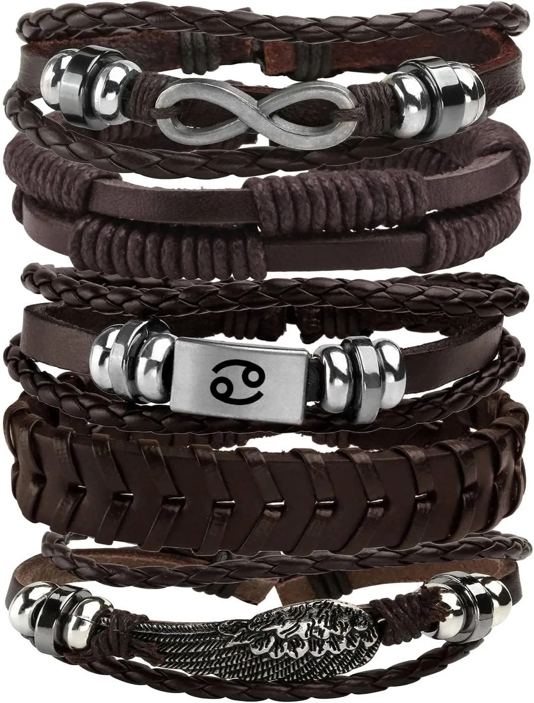 MILAKOO 5 Pcs Braided Leather Bracelets for Men Women Woven Cuff Bracelet Adjustable