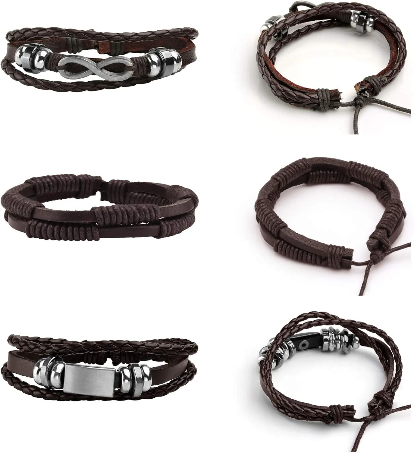 MILAKOO 5 Pcs Braided Leather Bracelets for Men Women Woven Cuff Bracelet Adjustable