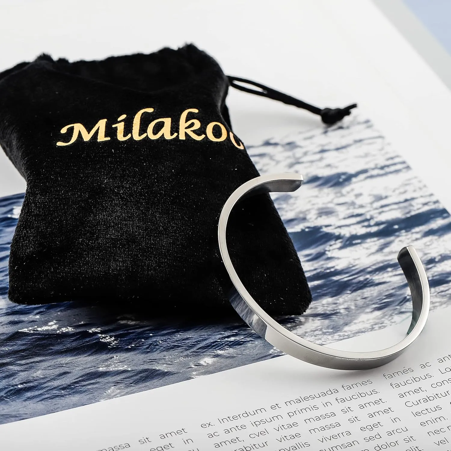 MILAKOO Stainless Steel Open Bangle Bracelet for Women 6mm/8mm Fashion Adjustable Wristband