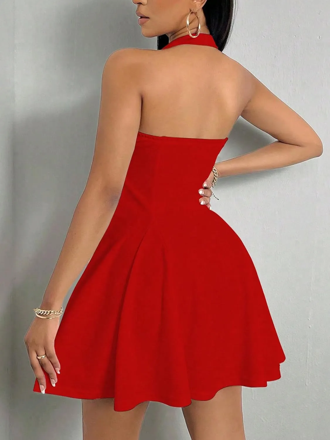 Milumia Women's Halter Mini Dress Backless A Line Flare Party Club Short Dresses